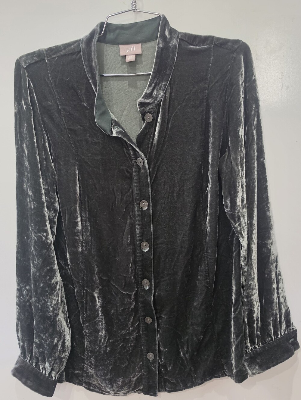 J. Jill Women's Velvet Button-Up Fall Blouse Size S tall Rayon And Silk Mix